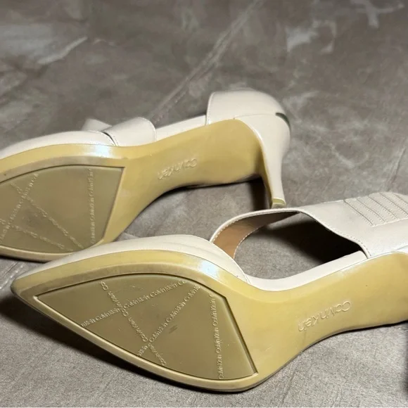 Classic Glam Cream Leather Size-7  3.5" Heels with Asymmetrical Strap - Picture 9 of 10